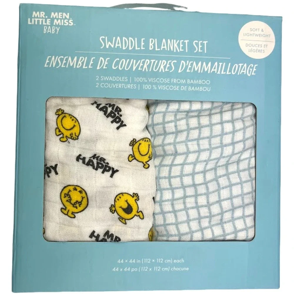 JuJuBe Baby Bamboo Swaddle Blanket Set Mr. Happy Smiley Face Lot‎ Viscose NWT